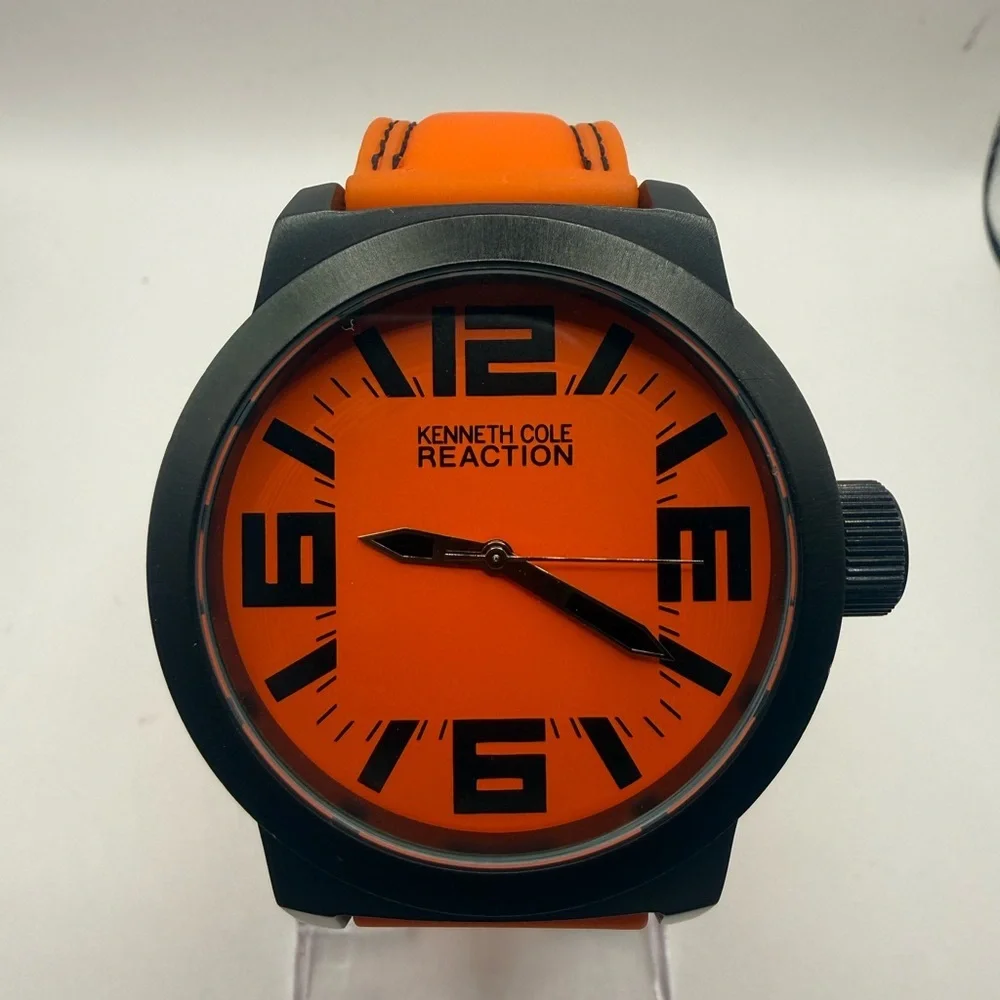 Kenneth Cole Reaction Orange Silicone Black Bezel 48mm RK1257 (New Battery) Rare